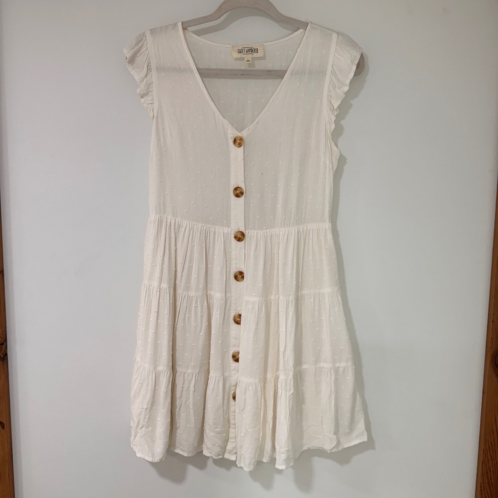 White Graduation Dress Swiss Dot Tiered Mini Womens Small Cottagecore‎